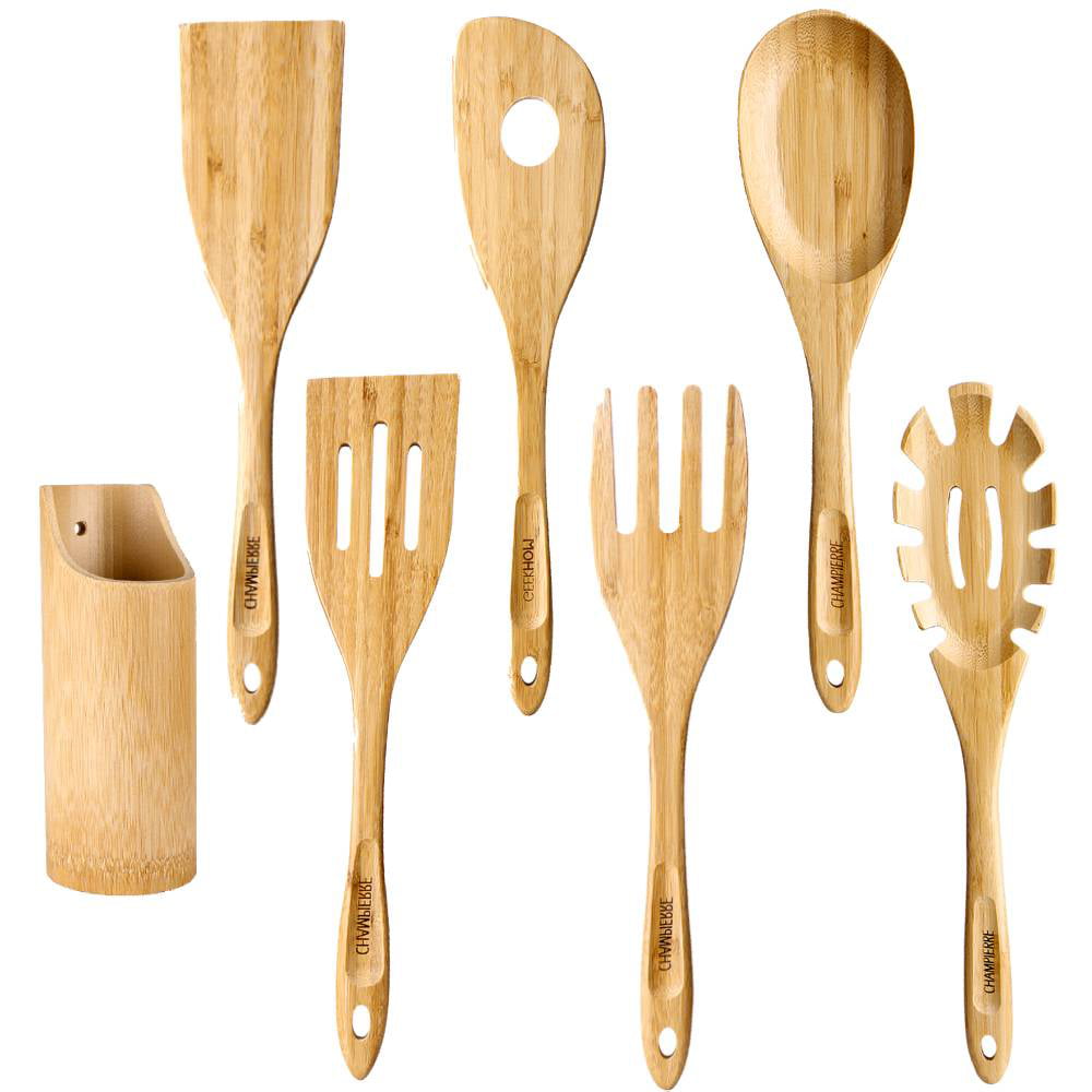 Heat Resistant Kitchen Utensils Set Flipper for Pancake Fish Egg 13 Inch Extra Large Wooden Wok Turners GEEKHOM Bamboo Spatulas for Nonstick Cookware Wood Spoons for Cooking 2 Pack 