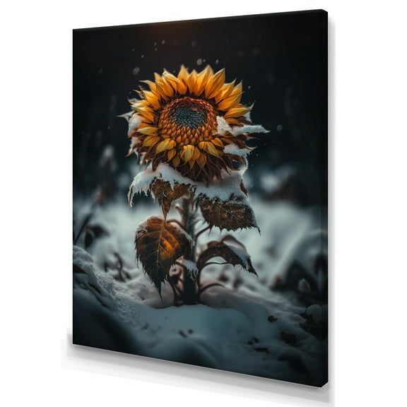 Designart A Blooming Yellow And Orange Sunflower Winter I Canvas Wall Art