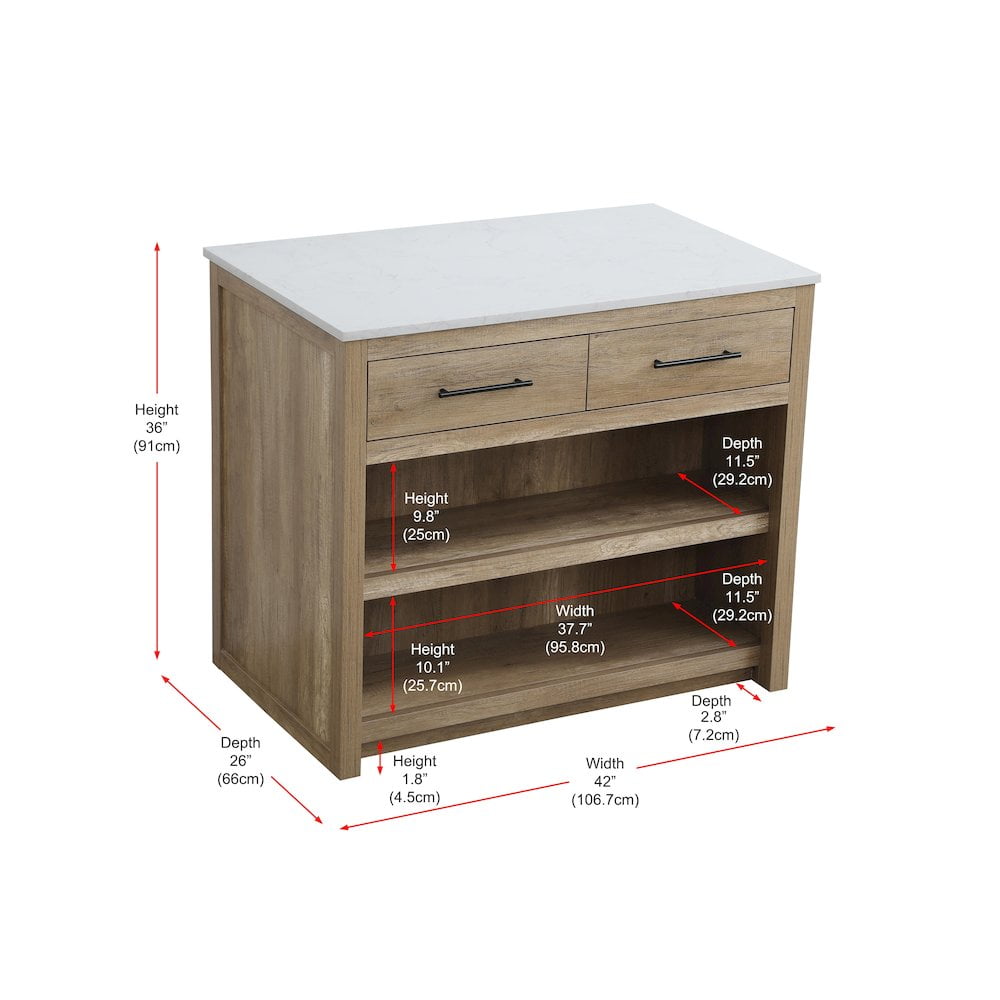 Elegant Kitchen and Bath 42 inch Kitchen Island in Natural Oak