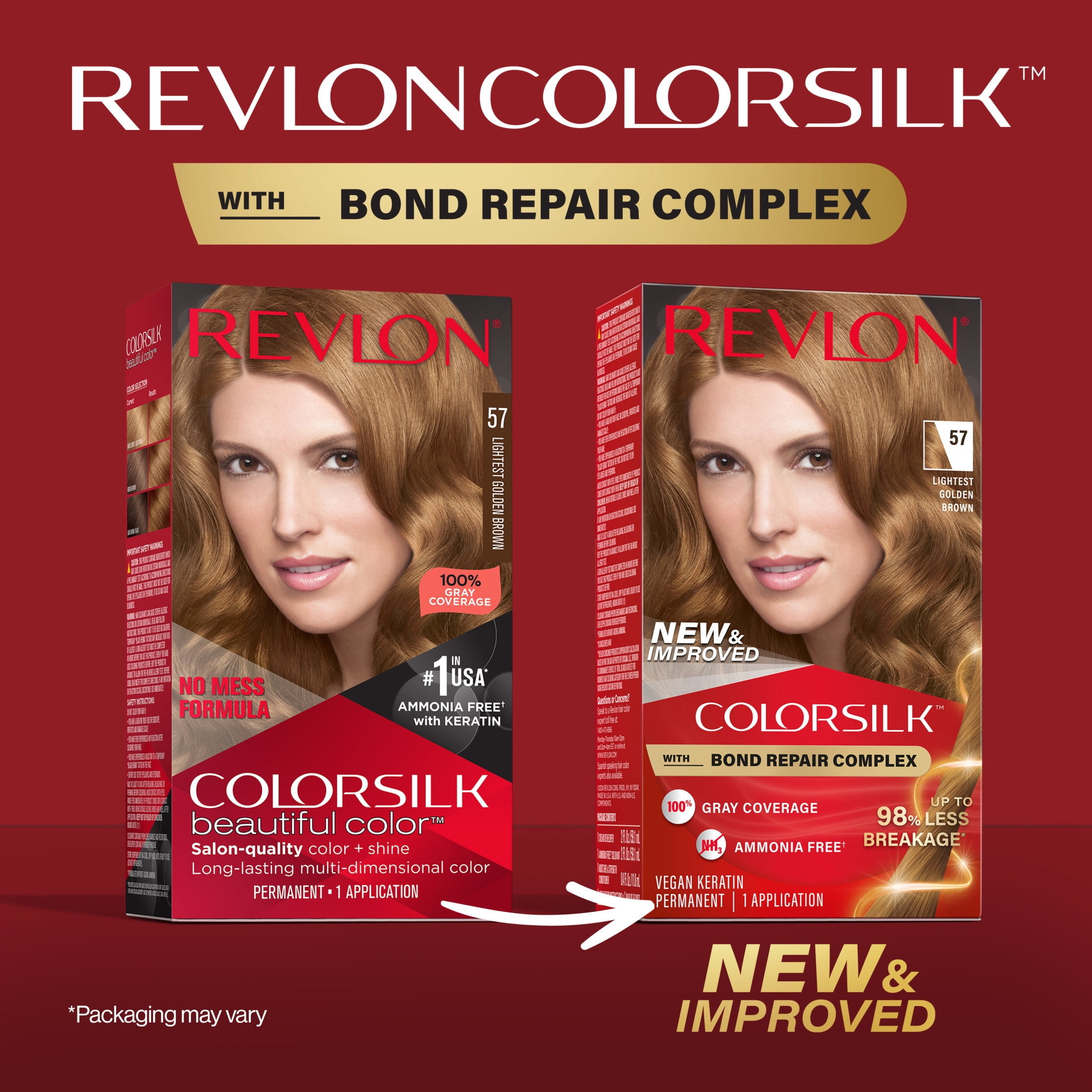 (3 pack) Revlon ColorSilk Permanent Hair Color, Bond Repair Complex, 57 Lightest Golden Brown, 1 pac(图4) (3 pack) Revlon ColorSilk Permanent Hair Color, Bond Repair Complex, 57 Lightest Golden Brown, 1 pac(图4)