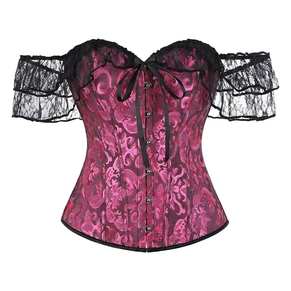 SGMVNU Corset Tops for Women Lace Off the Shoulder Waist Cincher Bodysuit Lacing up Bustiers Corsets for Halloween, Size XL, Hot Pink
