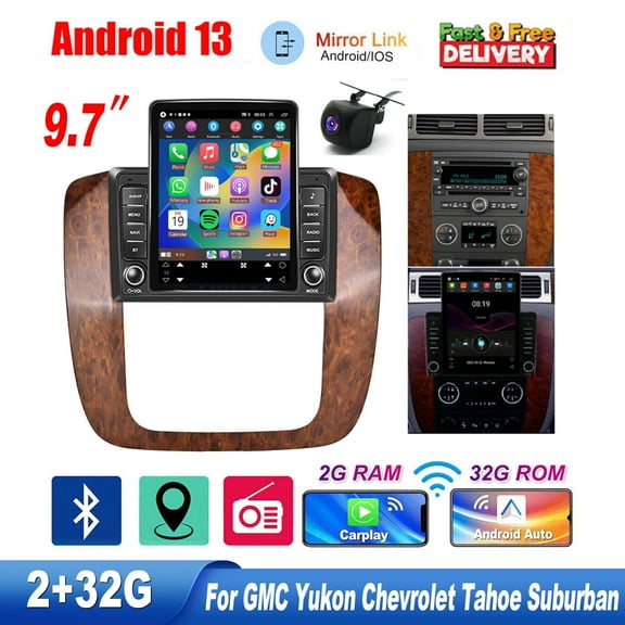 Zcargel Car Radio Stereo For GMC Yukon Chevrolet Tahoe Suburban 2006-2014 Android 13 Car GPS Navi Radio Stereo 9.7 in Touch Screen CarPlay Support Wireless CarPlay Android Auto Bluetooth FM Camera