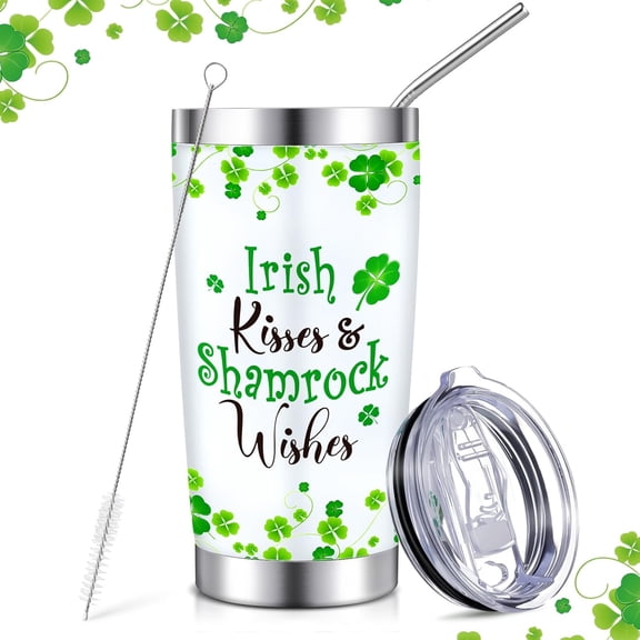 Irish Shamrocks Tumbler Insulated Irish Tumbler St Patrick''s Day Cups with Lid and Straw 20 oz Stainless Steel Tumbler Gifts for Women Men Friend Holiday Birthday Home Office Use