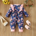 thumbnail image 5 of MHZLDYZ Clearance Outfits for Girls 10-12 Infant Newborn Baby Girls Long Sleeve Floral Print Patchwork Bowknot Romper Jumpsuit With Headbands Outfits Set 2Pcs Outfits for Girls (Blue,9M), 5 of 6