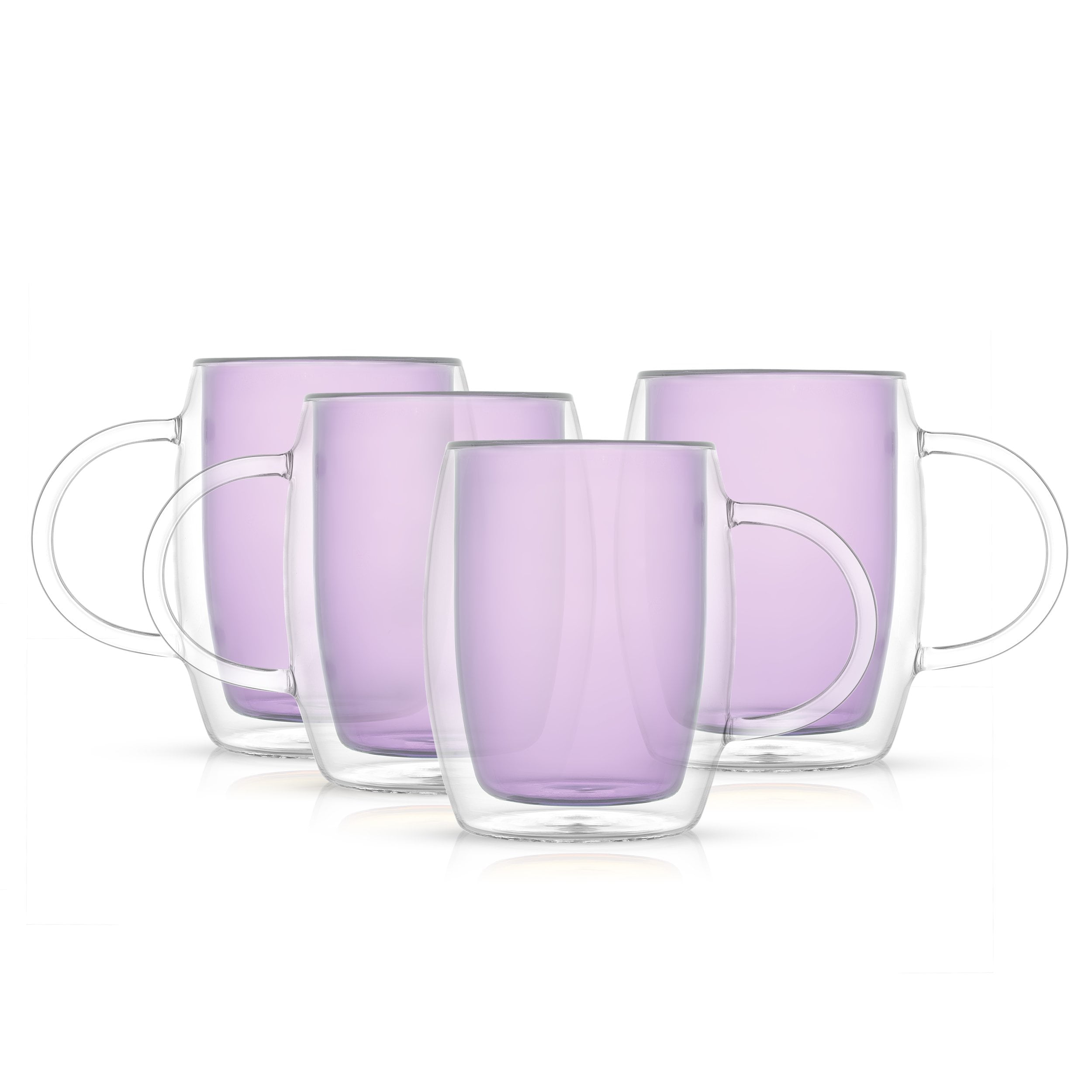 JoyJolt Aroma Double Wall Colored Glass Coffee Mugs Violet Set of 4