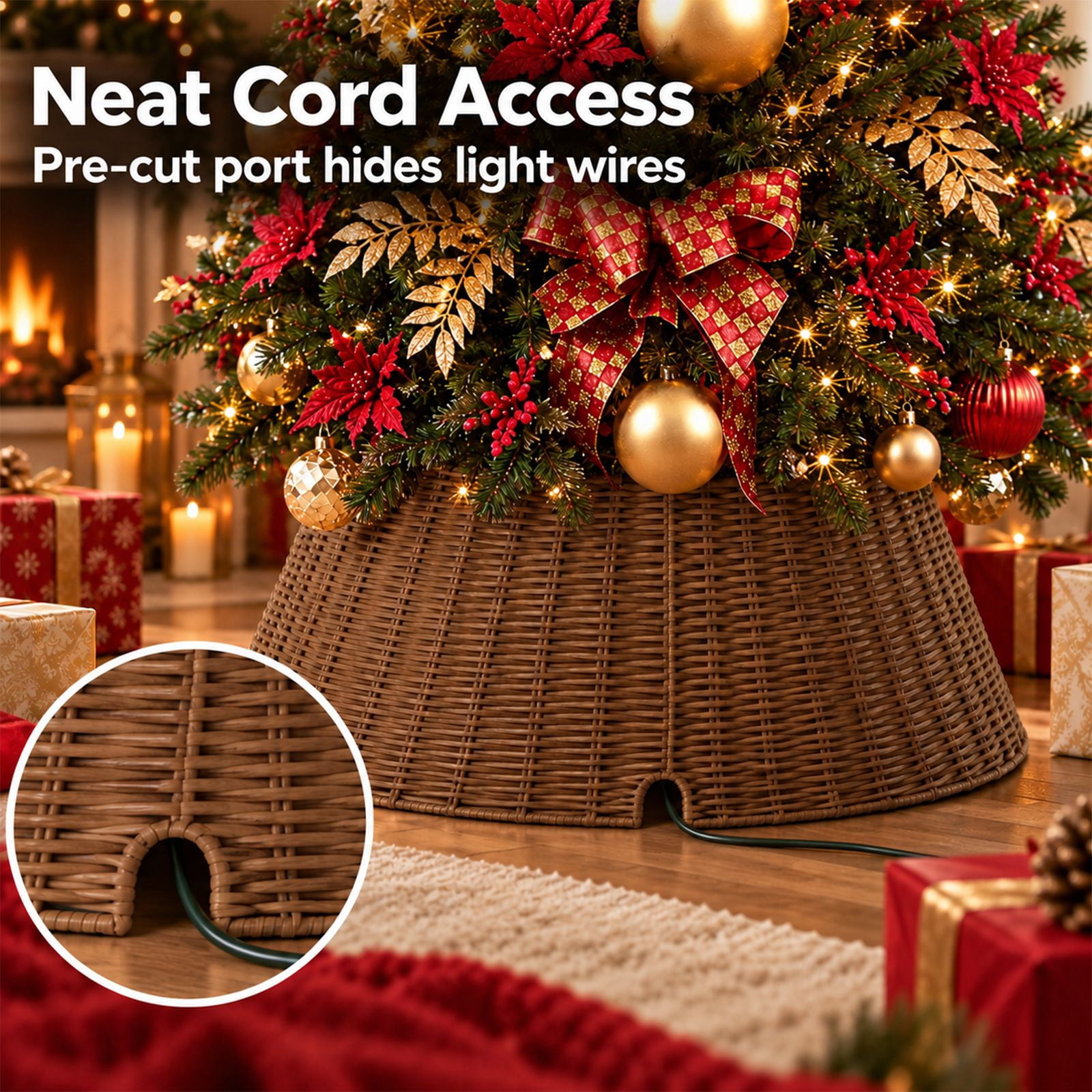 Alvantor Water Hyacinth Christmas Tree Collar, Woven Base Cover, Brown, 19.69 x 27.17 x 10.24 in