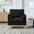 thumbnail image 3 of TICOZE 35.4" Wide Modern Farmhouse Accent Chair with Pocket Springs & Natural Wood Legs - Black Boucle Reading Armchair with Bolster Pillows, 3 of 8