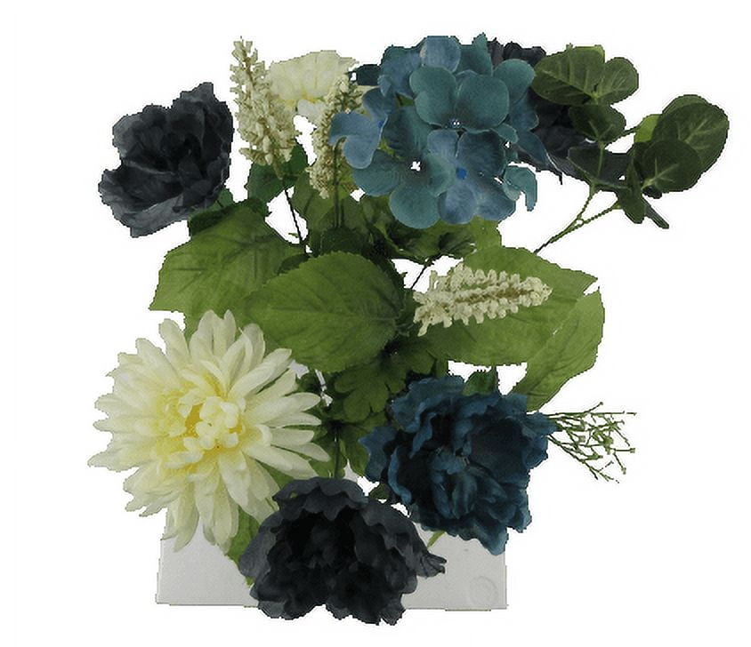 Mainstays 20" Navy Peony Blue Hydrangea Cream Dahlia Artifical Flower Bouquet