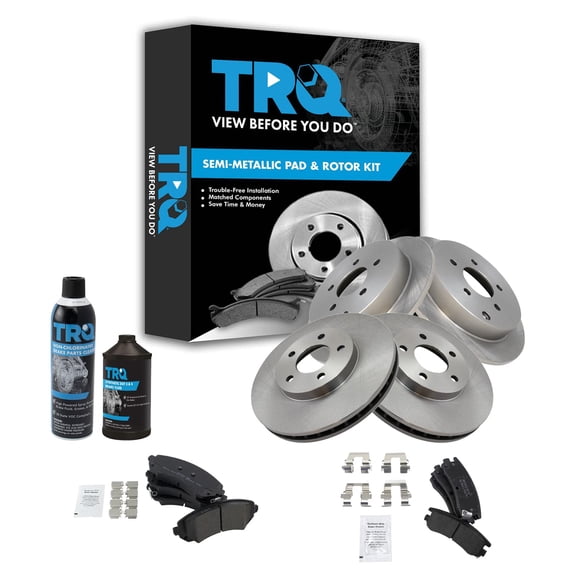 TRQ Front & Rear Semi Metallic Brake Pad & Rotor Kit w/Fluids for Buick Chevy BKA18301 Fits select: 2002-2006 BUICK RENDEZVOUS, 2002-2004 CHEVROLET VENTURE