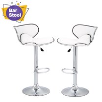BestOffice Modern Round White Faux Leather Adjustable 360° Swivel Bar/Office Swivel Chair Two-Piece Set