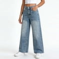 thumbnail image 4 of Luivaraty Jeans for Women Wide Leg Outdoor Jeans Casual Trendy High Button Zip Waist Denim Pants with Pockets, L-2XL, 4 of 6