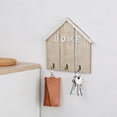thumbnail image 5 of Wall Mounted Key Hook Rack Organizer | Decorative House Shaped Wood Storage for Entryway or Front Door, 3 Metal Hooks, Light Wood or Gray, 8.5"x8.8", Modern Rustic Accent, 5 of 6