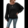 thumbnail image 1 of Blusas de Larga Suaves para Mujer, Cuello Redondo, Estilo Jersey, Estilo Informal de Negocios, de Punto con Mangas Murciélago, Conjuntos Oversize 2025 Negro L, 1 of 9