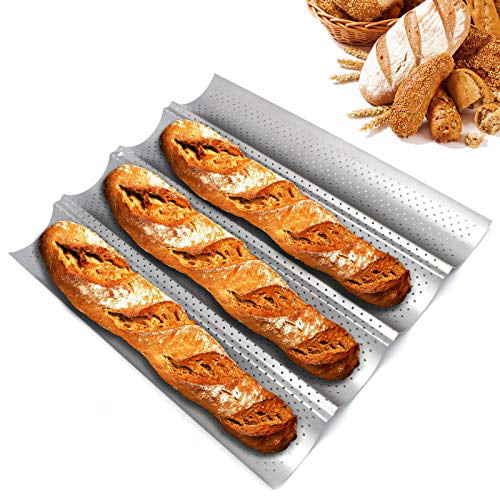 French Bread Baking Pan Nonstick Perforated Baguette Pan 4Loaves Loaf Bake Mold 