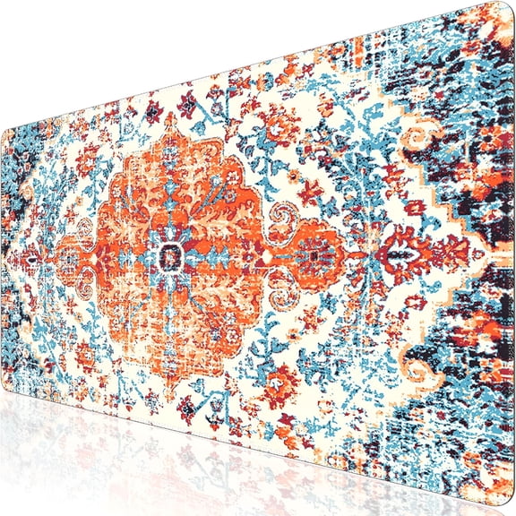 LAMIRO Desk Mat,Boho Large Mouse Pad for Desk,XXL Extended Keyboard Pad Gaming Mouse Pad Office Desk Accessories for Women Desk Organizers,Floral Orange