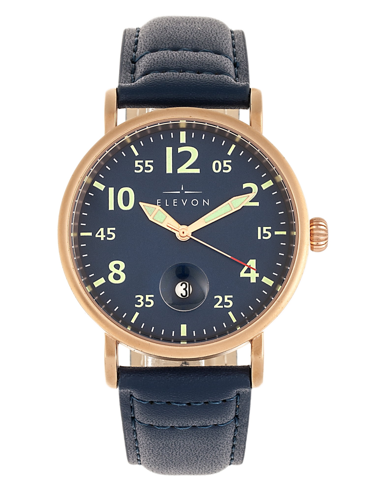 Elevon Elevon Von Braun LeatherBand Watch W/Date Display Rose Gold