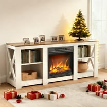 Ktaxon Farmhouse TV Stand with 18in Fireplace, Modern Entertainment Center TV Stand Display Table for 55/60/65" TVs with Open Storage, Off White