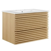 Modway Render 30 Wall-Mount Bathroom Vanity in Oak White