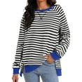 thumbnail image 1 of Sudadera de Rayas para Mujer ATHLECHIC Ajuste Holgado de Manga Larga Cuello Redondo Top S Negro Blanco, 1 of 4