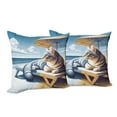 thumbnail image 3 of Ambesonne Cat Throw Pillow Cover Pack of 2, Sunbathing Kitten Seaside Shore, 2 Pcs-36"x16", Blue Pale Mustard, 3 of 5