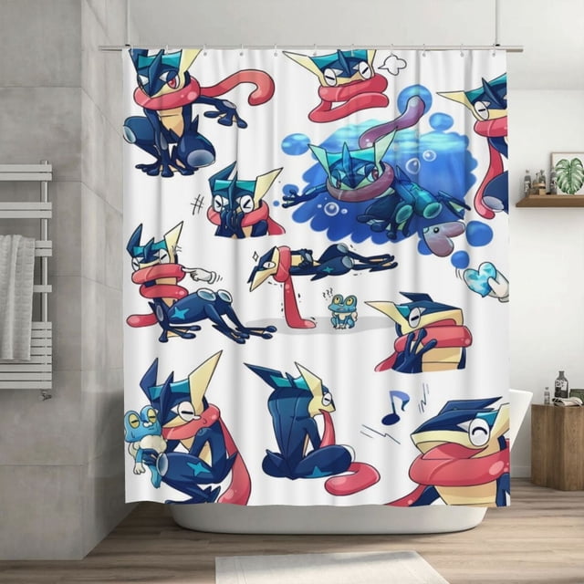 Cortina de ducha Greninja, impermeable, de poliéster, lavable, decorativa, con 12 ganchos, 182,88 x 182,88 cm, de plástico