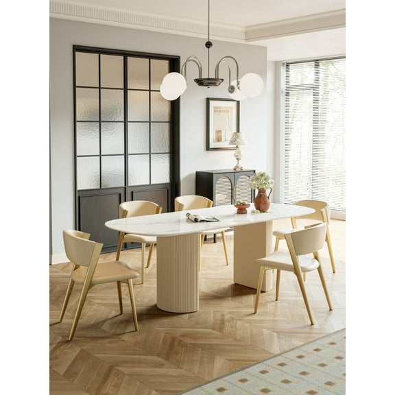 Modern Oval Slate Dining Table with Double Pedestal for Dining Room Kitchen Restaurant
