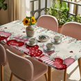 thumbnail image 3 of Love Heart Valentine's Table Cloths for 4 Foot Rectangle Tables, Vintage Eucalyptus Botanical Red Pink Patio Waterproof Elastic Fitted Tablecloths, Washable Rectangular Table Cover for Camping, 3 of 8