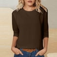 thumbnail image 2 of NAFUU Women T-Shirts Short Sleeve Solid Color Round Neck Casual Top Soft Everyday Comfort Women T Shirts Loose Fit，Coffee, 2 of 5
