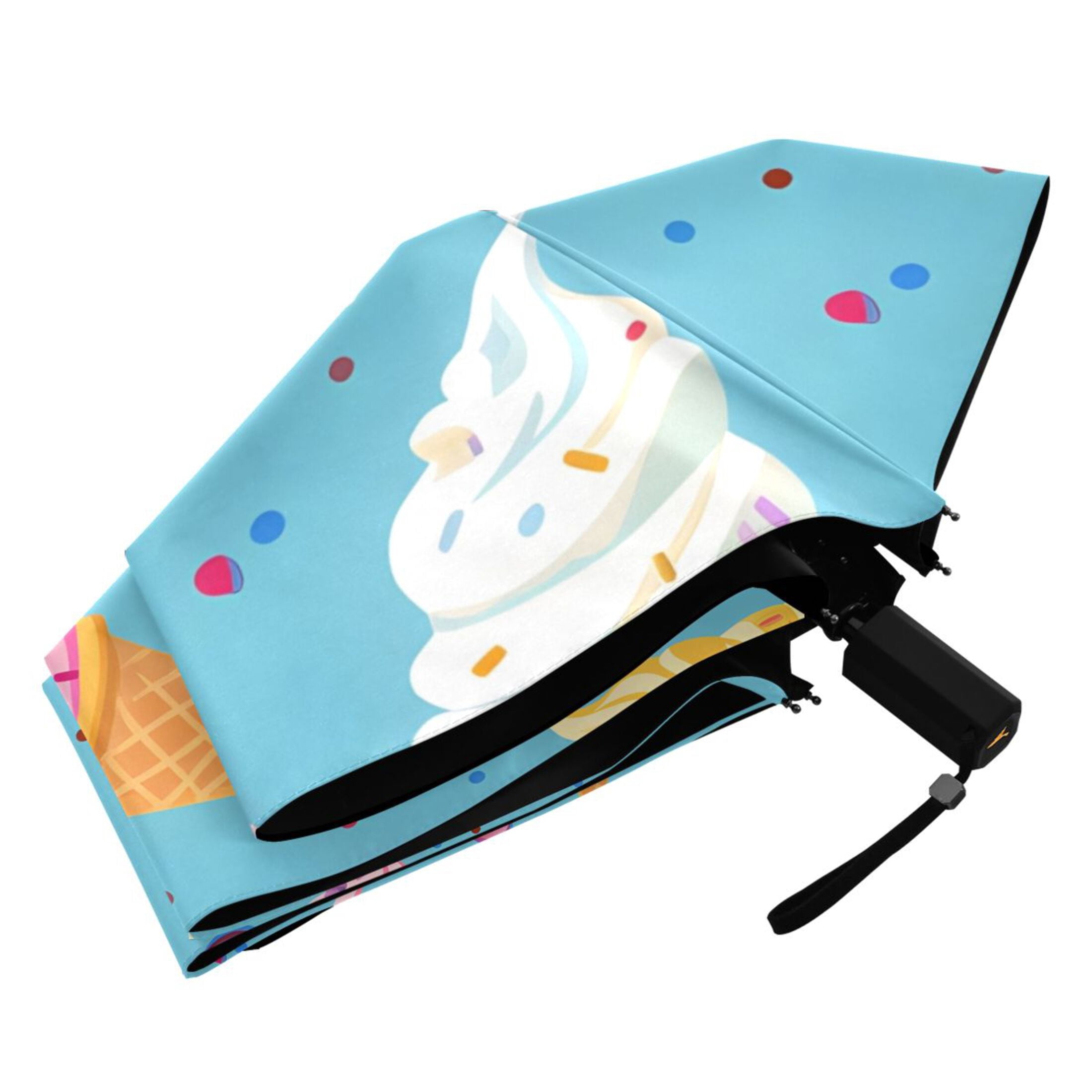 Cartoon Ice Cream Compact Sun Umbrella Windproof Travel Umbrellas for Rain Strong Portable UV Protection