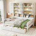 thumbnail image 2 of New White Full Size Wood Daybed w/ Glass-Door LED Storage, Open Shelves & Modern Design – Convertible Sleeper Sofa for Guest Rooms or Small Spaces, 2 of 10