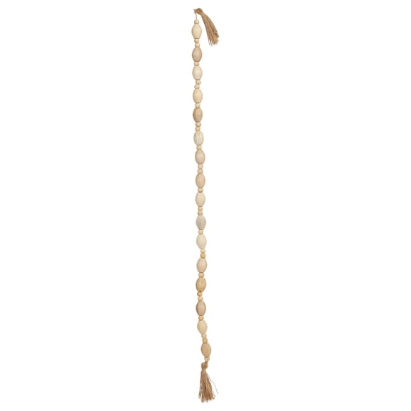 Creative Co-Op Guirlande de Perles en Bois de Manguier 60 Pouces avec Pompons en Jute