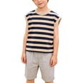 thumbnail image 2 of Jalioing Cotton Tank Tops for Toddler Kids Casual Striped Crew Neck Sleeveless Shirts Little Boys Girls Summer Tops, 2 of 4