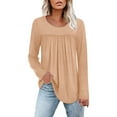 thumbnail image 2 of Long Sleeve Shirts for Women Casual Crew Neck Pleated Fall Shirts Loose Fit Solid Color Comfy Tunic Tops Blouses S-2XL, 2 of 6