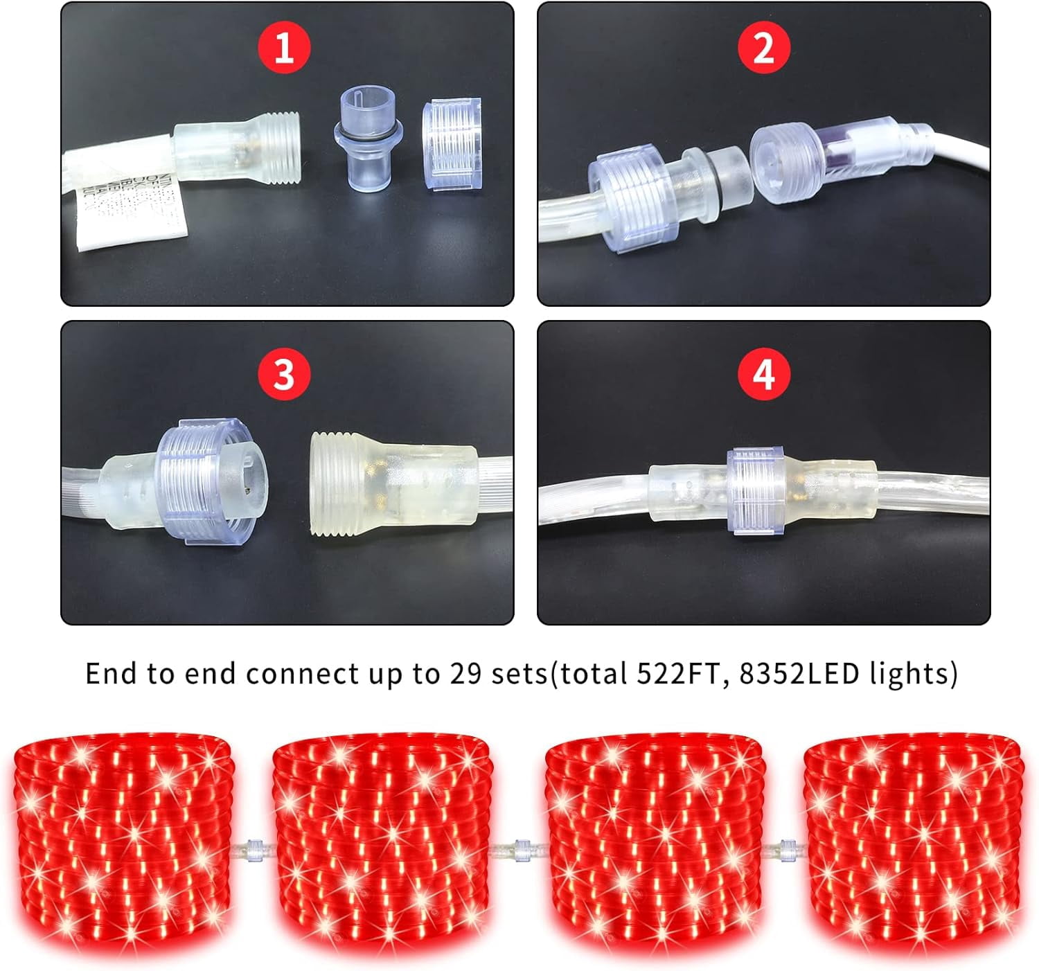 LED Rope Light Red LED 216LED 18FT 110v with Indoor and Outdoor Decorative Lighting,Waterpro of Light with UL Certified