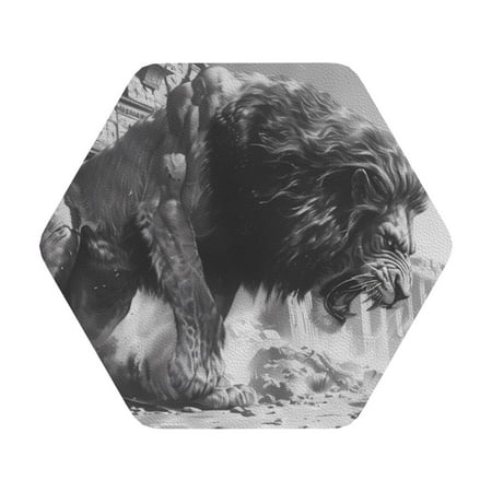 

Adobk Heroic Lion Encounter Print Leather Coasters for Drinks(6 Pack) Durable Drink Coasters Set Luxurious Home Décor and Housewarming Gift Hexagon