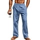 thumbnail image 5 of Pantalones largos de poliéster para hombre, informales, lisos, rectos, con cordón, con bolsillo y cintura elástica, 5 of 7