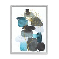 Blue Nature Rocks Dandelion Abstract Graphic Art Gray Framed Art Print Wall Art