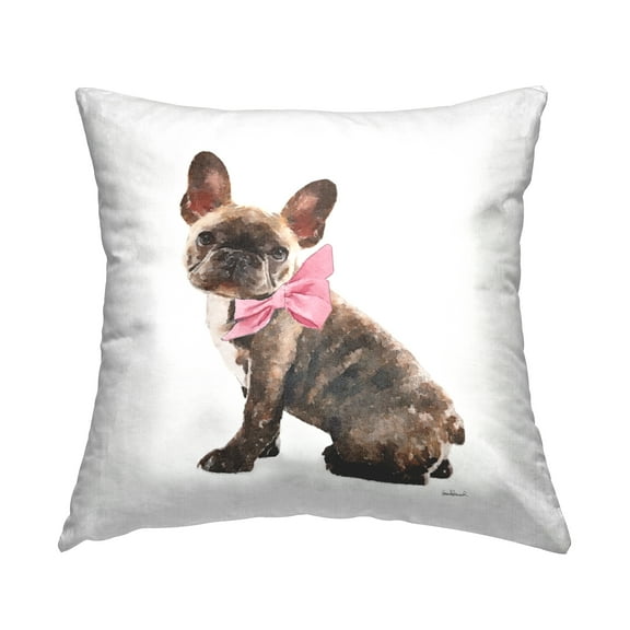 Stupell Industries Fashionable Puppy Dog Pink Bow Glam Portrait Design by Amanda Greenwood Throw Pillow