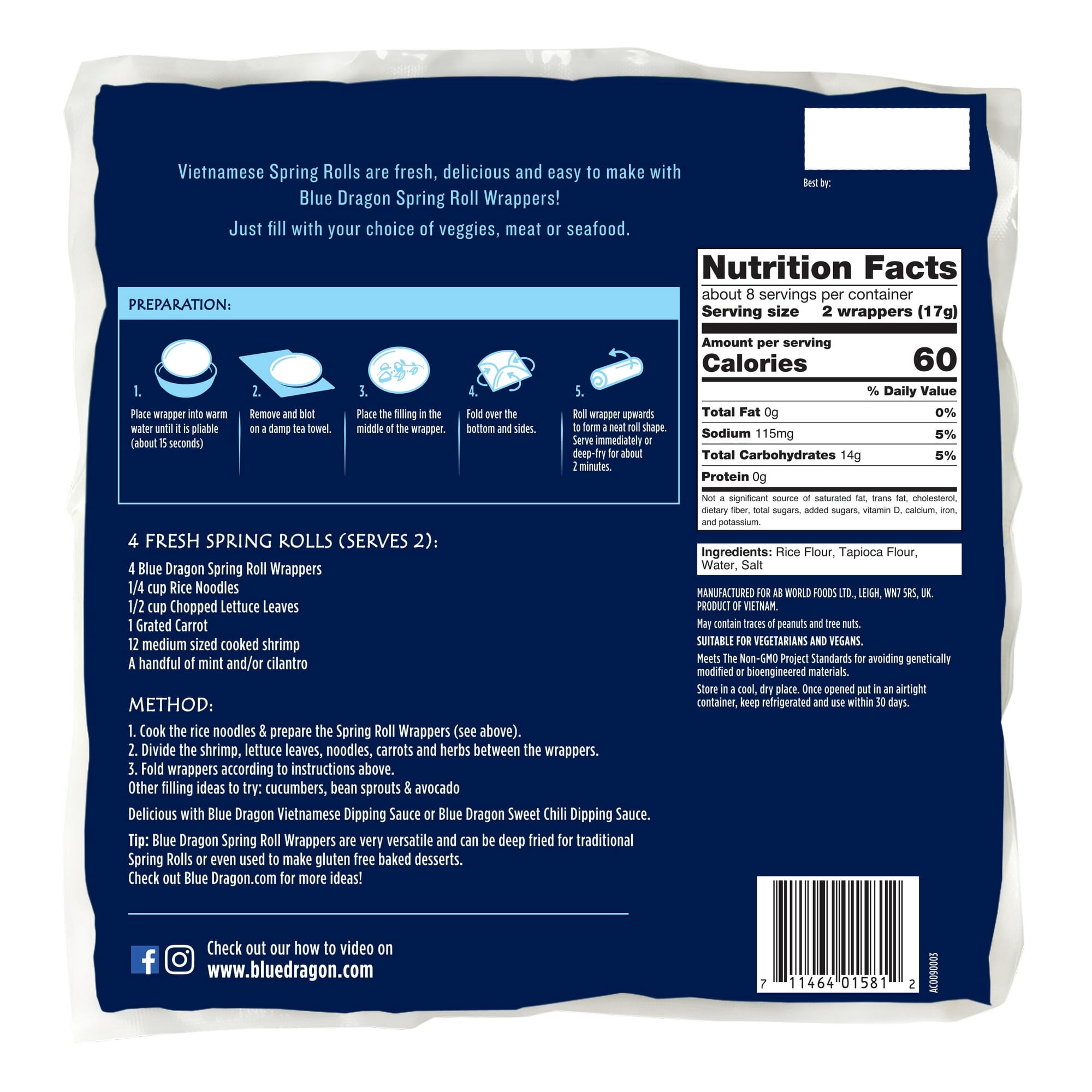 Blue Dragon Spring Roll Wrappers, 4.7 oz