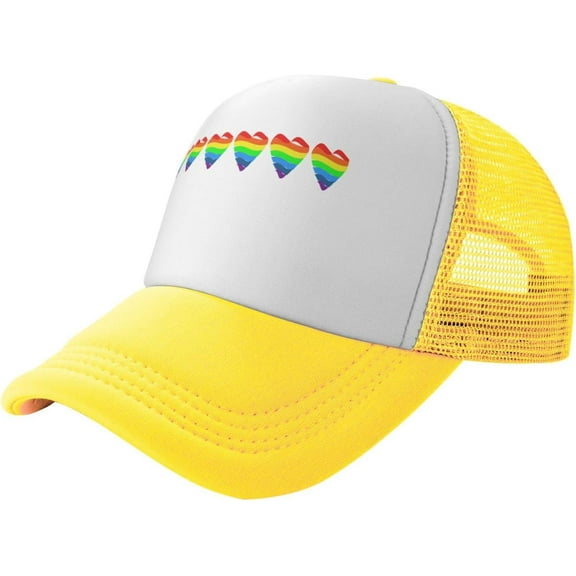 Rainbow Heart Print LGBT Men's Black Adjustable Baseball Hat Vintage Dad Hat Trucker Cap