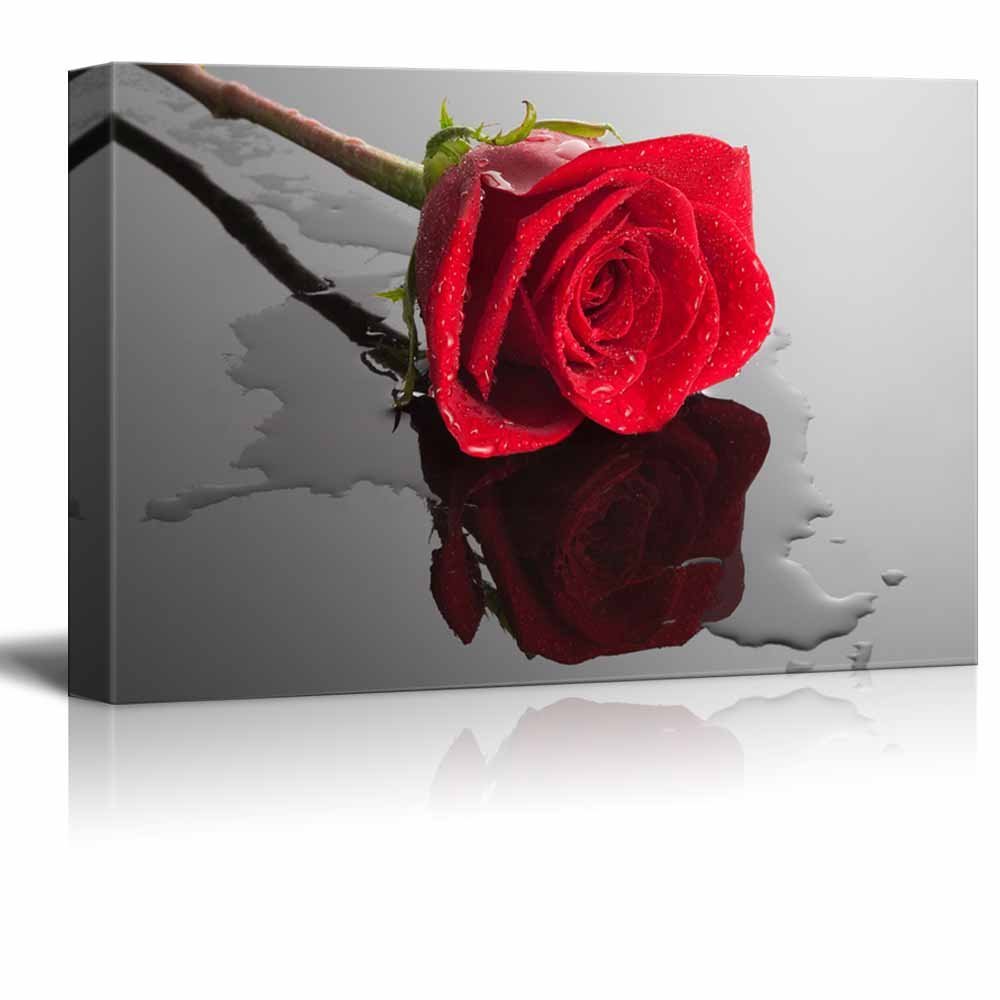 wall26 Canvas Wall Art Closeup of Fresh Red Rose Flower with