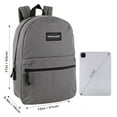 thumbnail image 3 of Classic Solid Color 17 Inch Backpack with Front Zipper Accessory Pocket, Dual Zipper Closure & Padded Shoulder Straps for Work, Office, Gym, Sports, Travel, Commute & Recreation in Gray, 3 of 7