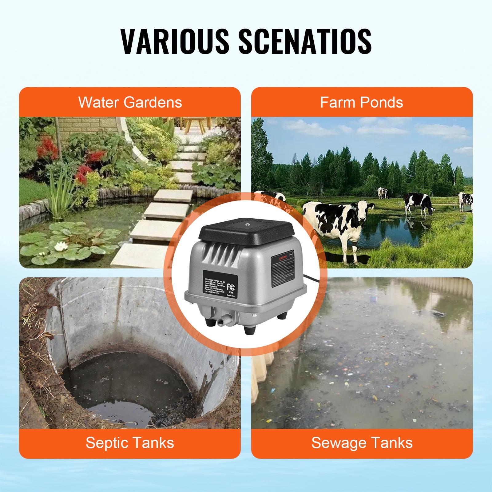SKYSHALO Linear Air Pump, 90L/Min for Efficient Aeration, Ideal for Small Ponds, Water Features, Waste Processing, Septic Systems, Aquariums, and Aquaculture