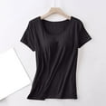 thumbnail image 5 of Tnhcen Women's Built-in Bra Modal Pajama Set Short Sleeve Round Neck Blouse Shorts Lounge Wear Soft Comfortable M-2XL Multiple Colors Available Black, 5 of 9