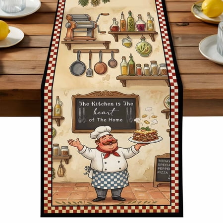 Table Runner Funny Chef Table Runners Cozy Cooking Kitchen Red Plaid Cotton Linen Dresser Scarf Kitchen Dining Table Decor for Holiday Party Decor 13×90 Inch Table Runner Funny Chef Table Runners Cozy Cooking Kitchen Red Plaid Cotton Linen Dresser Scarf Kitchen Dining Table Decor for Holiday Party Decor 13×90 Inch