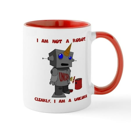 

CafePress - I Am Not A Robot. Clearly I Am A Unicorn. Mug - 11 oz Ceramic Mug - Novelty Coffee Tea Cup