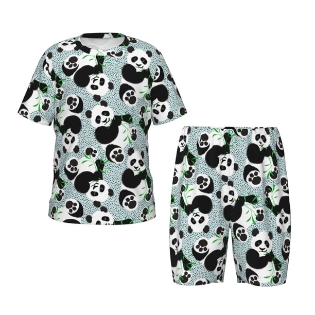 Balery Panda And Eucalyptus Conjunto de Pijama Infantil de Manga Corta con Estampado – Ropa de Dormir de Algodón Suave-Large