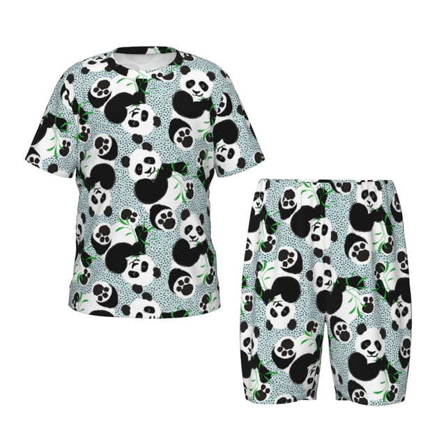 Balery Panda And Eucalyptus Conjunto de Pijama Infantil de Manga Corta con Estampado – Ropa de Dormir de Algodón Suave-X-Large