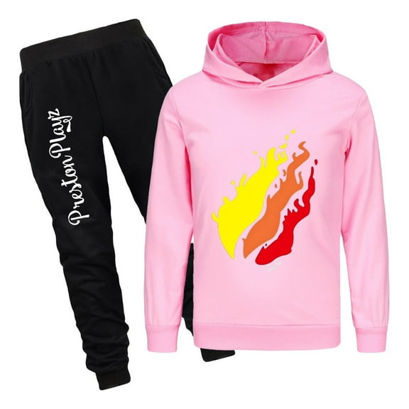 Preston Playz Kids Hoodie and Pants Set Boys Girls 2 Piece Flame Pullover and Joggers Outfit Game Clothing for School Play Gifts