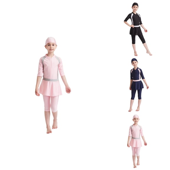 Girls Full Coverage Long Sleeve Swim Dress with Skirt – One Piece Rash Guard Bathing Suit for Ages 3-16 Years